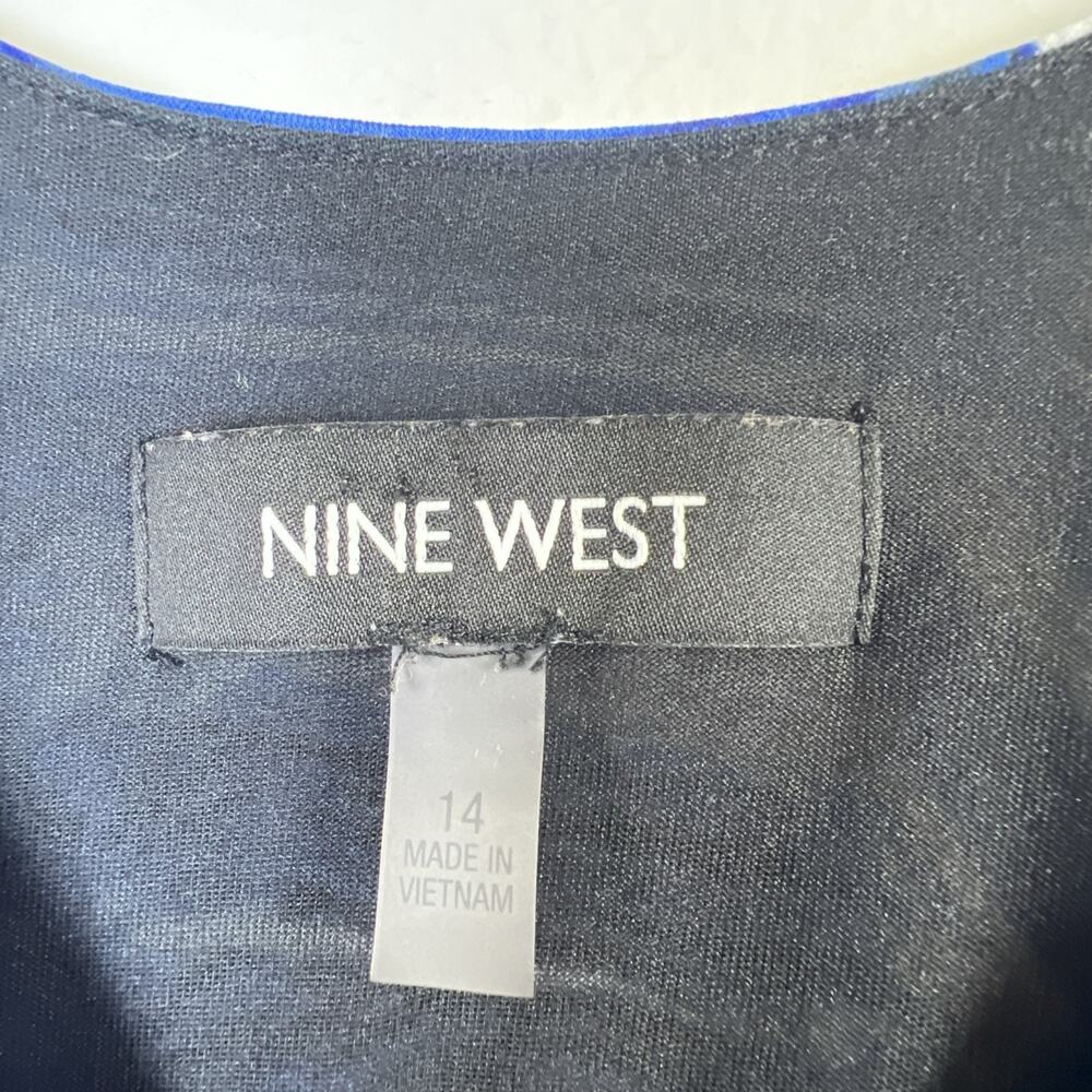 Nine West 3946 Blue 14 Abstract Ruched Waist Stretch Jersey Sheath Dress $98 - Picture 9 of 16